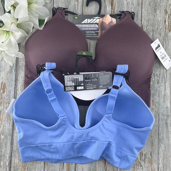 Women's Avia Medium Support Molded Plunge Sports Bra 2-Pack Size XXXL - Picture 2 of 7